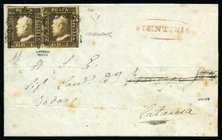 Stamp of Italian States » Sicily 1859, 1 gr. bruno oliva carico, II tavola, coppia orizzontale ben marginata, pos. 2-3, su lettera da Lentini