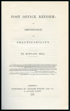 Stamp of Great Britain » Literature and Philatelic Documents 1837 "The Post Office Reform; It's Importance and Practicability" by Rowland Hill