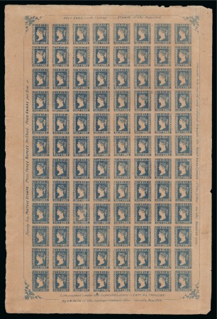 Stamp of India » 1854 Lithographs 1854-55 1/2a Blue die I stone A complete unused sheet of 96 with full margins