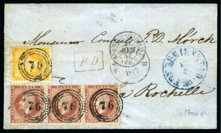 Stamp of Norway 1857 Lettre avec un N°2 et une bande de 3 du N°5