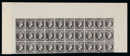Stamp of Greece » Large Hermes Heads » 1861 Barre proofs 1 Lepton, die proof, black, block of 30, from the top of the sheet