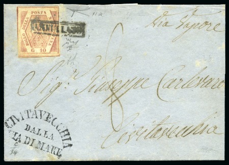 Stamp of Italian States » Naples 1858, 10 gr. rosa carminio chiaro, II tavola, buoni margini, obliterato col timbro "Annullato" in cartella su lettera
