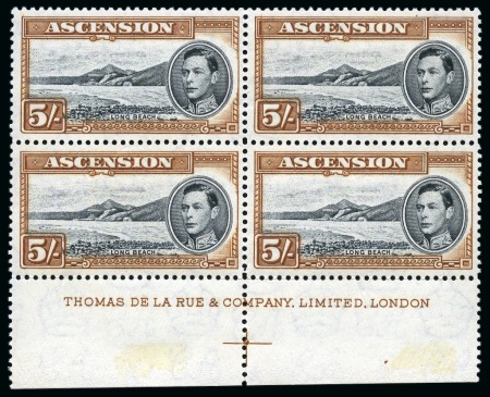 Stamp of Ascension » King George VI 1938-53 Group of lower marginal blocks with complete De La Rue printer's imprint