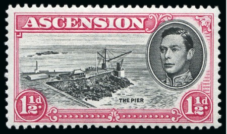 Stamp of Ascension » King George VI 1938-53 1 1/2d Group of three mint showing variety "Davit flaw"