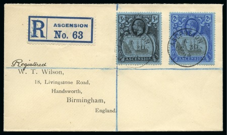 Stamp of Ascension » King George V 1924-33 2s & 3s on "Wilson" cover sent registered to England