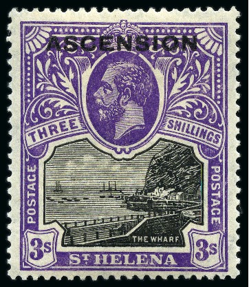 Stamp of Ascension » King George V 1922 1/2d to 3s mint hr set of 9, plus 1d and 3d in plate number corner blocks of four 