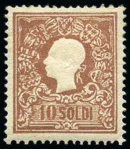 Stamp of Italian States » Lombardy Venetia 1858, 10 s. bruno, primo tipo, nuovo con gomma