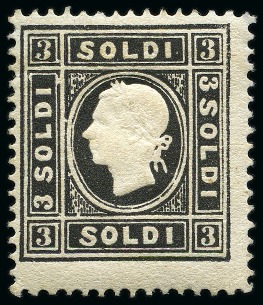 Stamp of Italian States » Lombardy Venetia 1858, 3 s. nero, secondo tipo, nuovo con piena gomma