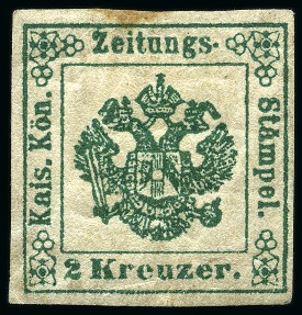 Stamp of Italian States » Lombardy Venetia 1853, Segnatasse per Giornali, 2 kr. verde scuro, gomma originale