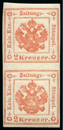 Stamp of Italian States » Lombardy Venetia 1858, Segnatasse per Giornali, 2 kr. vermiglio, secondo tipo