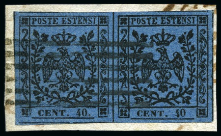 Stamp of Italian States » Modena 1855, 40 c. azzurro scuro, coppia orizzontale con punto e senza punto dopo le cifre