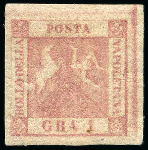Stamp of Italian States » Naples 1858, 1 gr. rosa carminio, II tavola, margini ampi