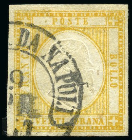Stamp of Italian States » Naples 1861, 20 gr. giallo, margini ampi e bilanciati, annullato con bollo a cerchio di Napoli