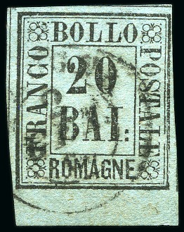 Stamp of Italian States » Romagna 1859, 20 b. grigio azzurro, bordo di foglio, usato