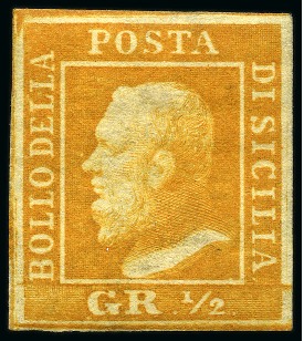Stamp of Italian States » Sicily 1859, 1/2 gr. arancio, II tavola, margini grandi e