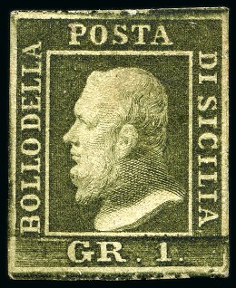 Stamp of Italian States » Sicily 1859, 1 gr. verde oliva scuro, III tavola, nuovo con gomma