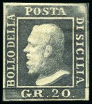 Stamp of Italian States » Sicily 1859, 20 gr. grigio ardesia, margini buoni e bilanciati,