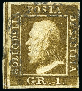 Stamp of Italian States » Sicily 1859, 1 gr. bruno ruggine, I tavola, margine eccezionale