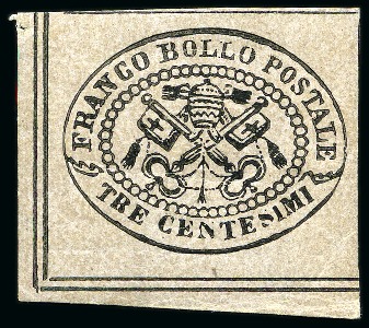Stamp of Italian States » Papal States 1867, 3 c. grigio rosa, nuovo con gomma