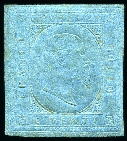 Stamp of Italian States » Sardinia 1853, 20 c. azzurro, margini completi, nuovo con gomma