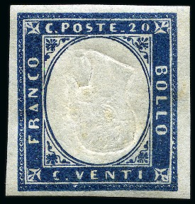 Stamp of Italian States » Sardinia 1861, 20 c. azzurro oltremare, EFFIGIE CAPOVOLTA, nuovo