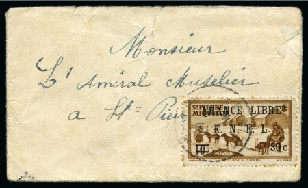 Stamp of Colonies françaises » St. Pierre et Miquelon 1942, Pli "carte de visite" adressé au célèbre Amiral Émile Muselier