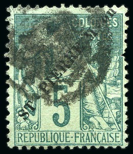 Stamp of Colonies françaises » St. Pierre et Miquelon 1891, Type Alphée Dubois 5c vert, oblitération avec