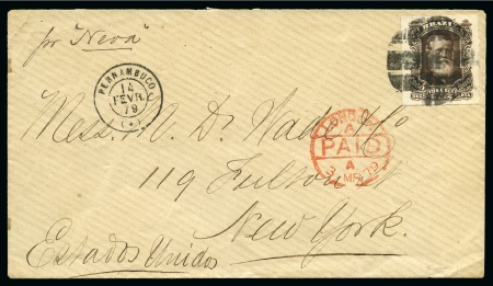 Stamp of Brazil » 1866-83 Dom Pedro 1879 (Feb 14). Envelope endorsed 'pr "Neva"' from Pernambuco to New York, bearing 1878-79 260r