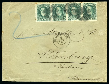 Stamp of Brazil » 1866-83 Dom Pedro 1881 (Feb 6). Cover from Rio Grande do Sul to Altenburg, Germany, 1878-79 100r strip of four