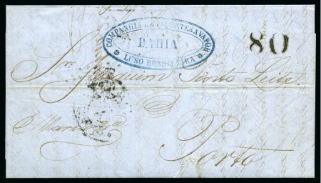 Stamp of Brazil » Postal History 1854 (Oct)-1855 (Nov). Two entire letters to Port showing 'COMPANHIA DE PAQUETES A VAPOR/LUSO BRASILEIRA' oval handstamp