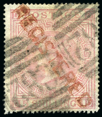 Stamp of Brazil » British Post Offices Pernambuco. 1867-74, 5s rose, pl 1, aesthetically cancelled by two neat strikes of "C82" barred oval and complete "REGISTERED" sl in re