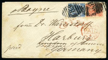 Stamp of Brazil » British Post Offices Rio de Janeiro. 1872 (April 23). Envelope endorsed 'p Boyne' to Harburg, Germany, franked by 4d vermilion pl 12, and 2s blue pl 1,