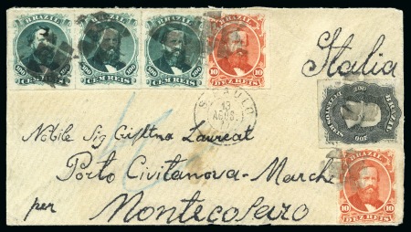 Stamp of Brazil » 1866-83 Dom Pedro 1877 (Aug 13). Envelope from Sao Paulo to Montecosaro,