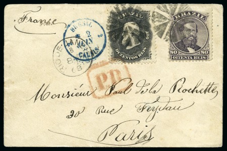 Stamp of Brazil » 1866-83 Dom Pedro both 1868 (May)-1869 (June). Two covers from Rio de Janeiro and Campinas to Paris, bearing 1866 80r and 200r, one carried via the British P.O., difficult to find in this delightful condition.