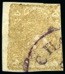 Stamp of Persia » 1868-1879 Nasr ed-Din Shah Lion Issues » 1878-79 Five Kran Stamps (SG 40-43) (Persiphila 30-37) 1878-79 5kr. gold, selection of four used singles, showing all four positional types A to D