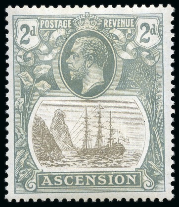Stamp of Ascension » King George V 1924-33 2d Grey-Black & Grey mint lh showing variety "torn flag"