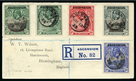 Stamp of Ascension » King George V 1922 1/2d, 1d, 1 1/2d, 2d and 3d on "Wilson" envelope front sent registered to England