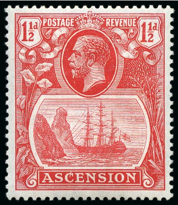 Stamp of Ascension » King George V 1924-33 1 1/2d Rose-Red showing variety "line through C" mint lh