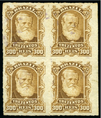 Stamp of Brazil » 1866-83 Dom Pedro 1878-79, 300r bistre, block of four, used