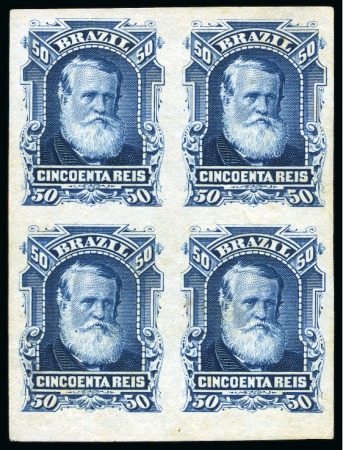 Stamp of Brazil » 1866-83 Dom Pedro 1878, 50r blue, A.B.N.Co imperforate plate proof 