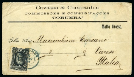 Stamp of Brazil » 1866-83 Dom Pedro 1882 (Nov 28). Commercial envelope from Corumbá to Varese, Italy, franked by single UPU rate with 1878-79 200r, a very rare transatlantic mail from Matto Grosso, Amazonia.