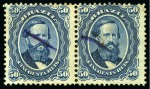 Stamp of Brazil » 1866-83 Dom Pedro 1866, 50r blue, the famous CRACKED PLATE variety in upper left corner, unsued example without gum (tiny thin spot) and horizontal pair 