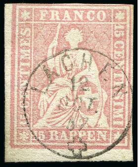 Stamp of Switzerland / Schweiz » Sitzende Helvetia Ungezähnt » 1857-62 Berner Druck, Dickes Papier Strubel