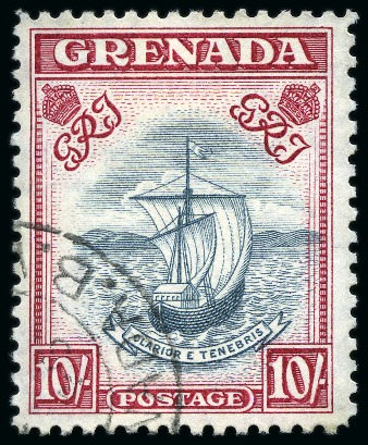 Stamp of Grenada 1938-50 10s Slate-Blue & Bright Carmine (narrow frame) perf.12 used
