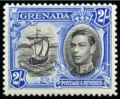 Stamp of Grenada 1938-50 2s Black & Ultramarine showing variety "line on sail" mint