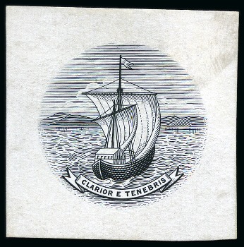 Stamp of Grenada 1938-50 10s Badge of the Colony central vignette die proof in black on glazed card