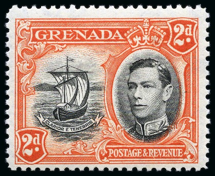 Stamp of Grenada 1938-50 2d Black & Orange perf.12 1/2 showing variety "line on sail", mint nh
