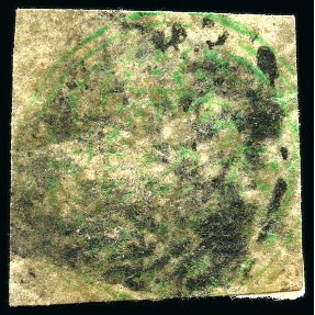 Stamp of Indian States » Jammu & Kashmir 1874-76 Special Printings  1/2a emerald-green used with Jammu black "iron mine" seal cancel