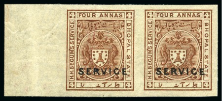 Stamp of Indian States » Bhopal OFFICIALS: 1908-11 4a brown imperf. pair, mint