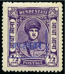 Stamp of Indian States » Rajasthan 1948-49 1/4a blue-green, 1/2a violet & 1a yellow-green mint